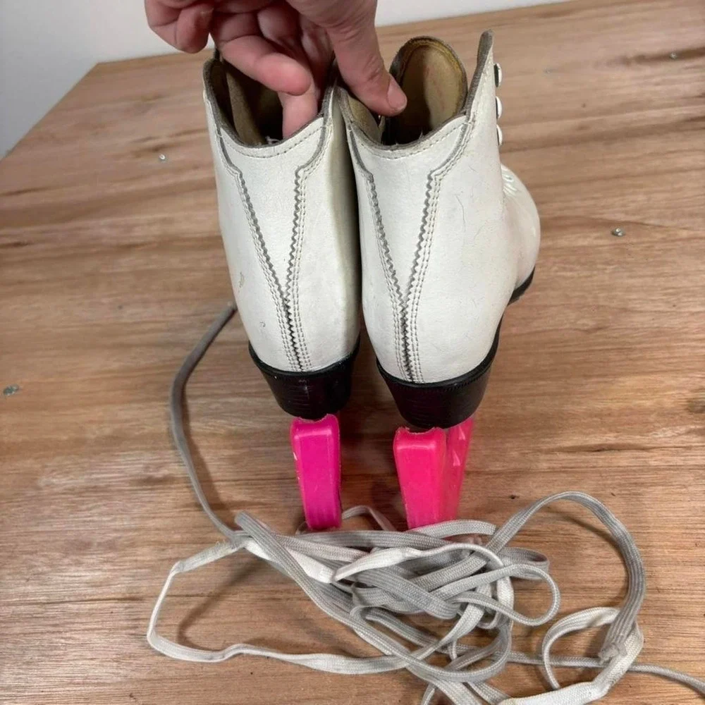 Risport Etoile Figure Skates White Leather Made in Italy Size 240 Pink Guards